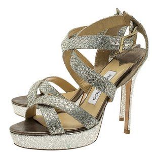 Jimmy Choo Vamp Glitter Crossing-straps Sandals